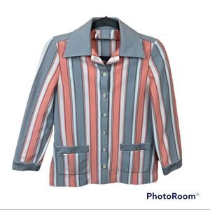 Vintage 1970s Shirt Jacket in Pink & Gray, size 8 - EUC